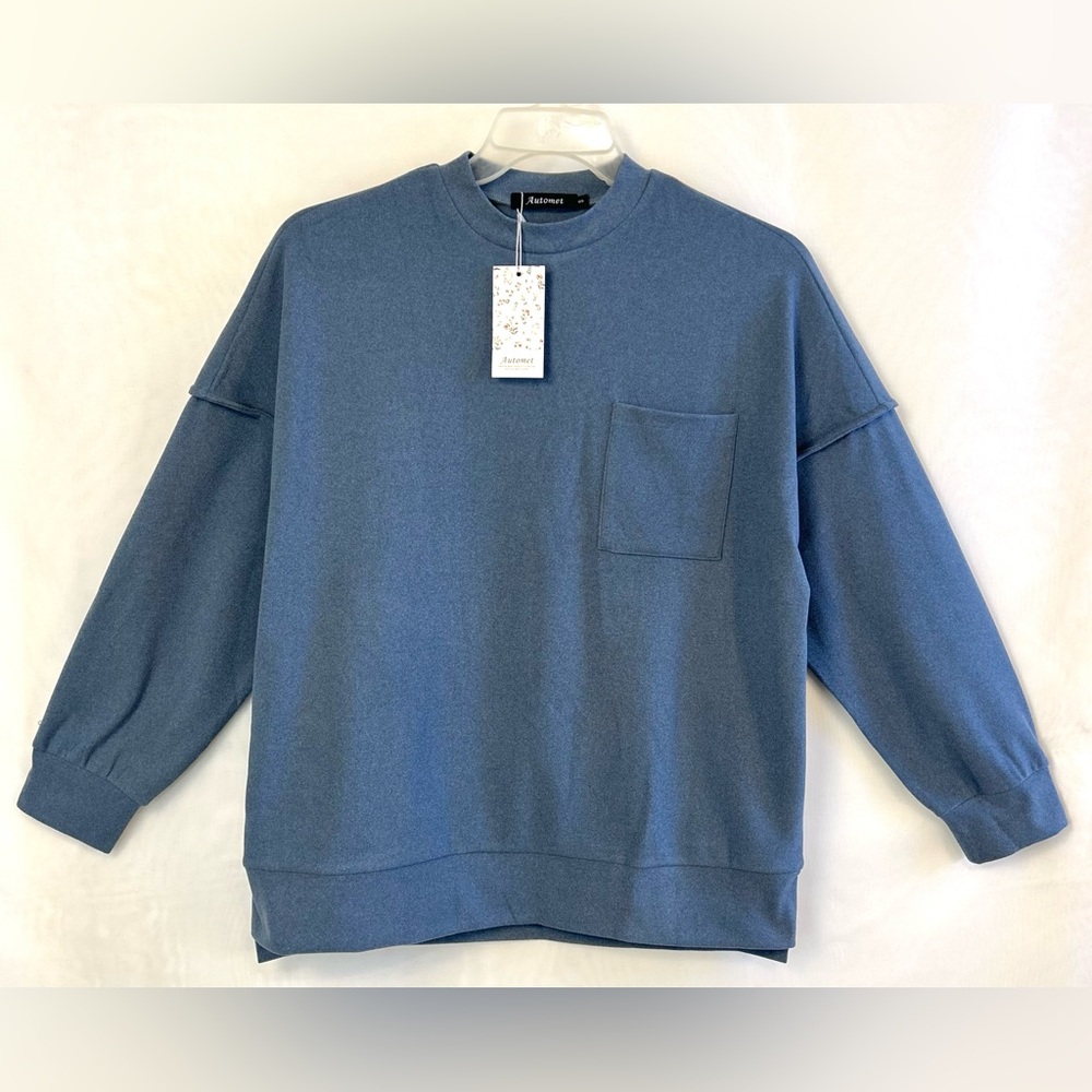NWT Automet Women’s Blue Lightweight Velour Pullover Sweatshirt / Small